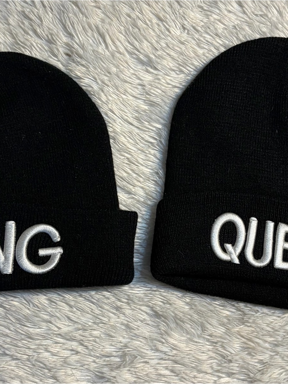 Black Embroidered 'QUEEN' and ‘KING Knit Beanies